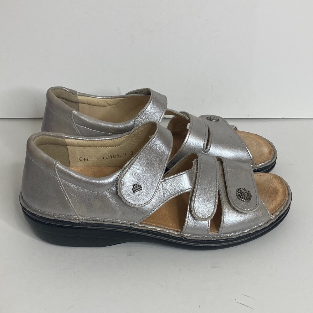 Finn Comfort Shoes Womens 41 10 Silver Leather Sandals Sintra Comfy Closed Back